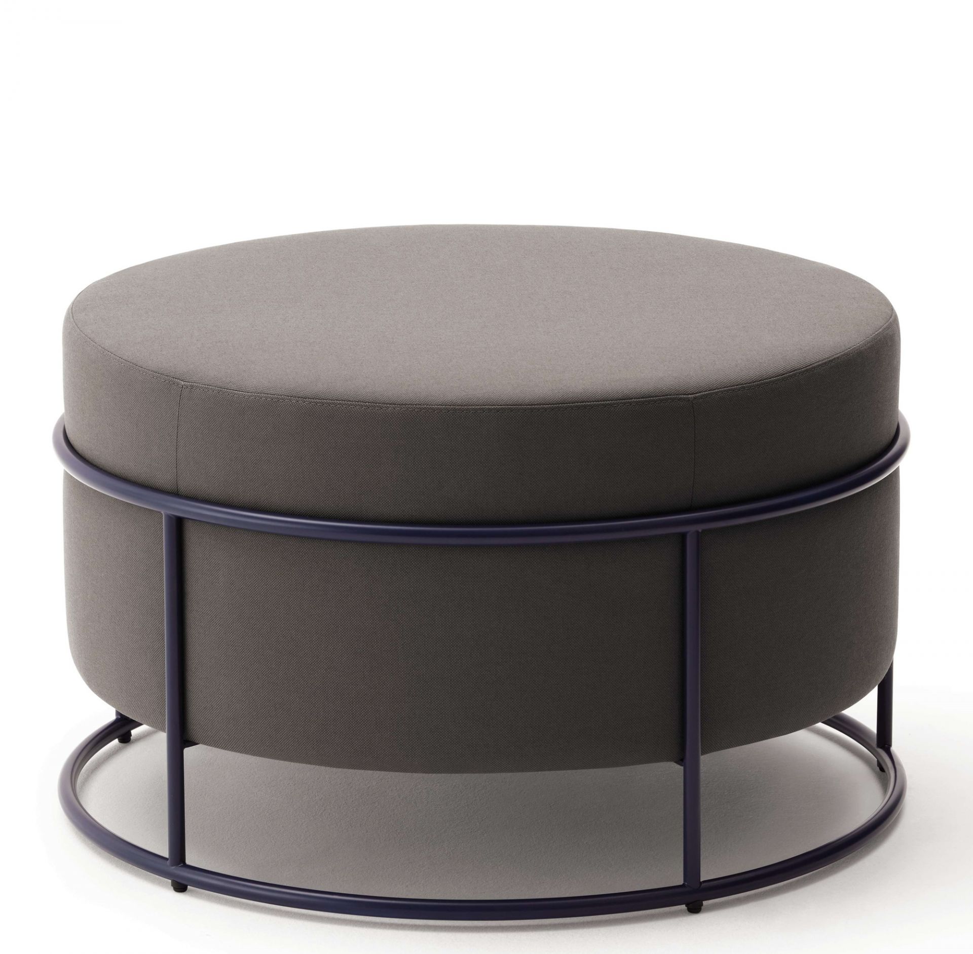 Grauer Drop Hocker von Cor mit blauem Metallgestell, runder Sitzhocker für Wohnzimmer und Lounge.